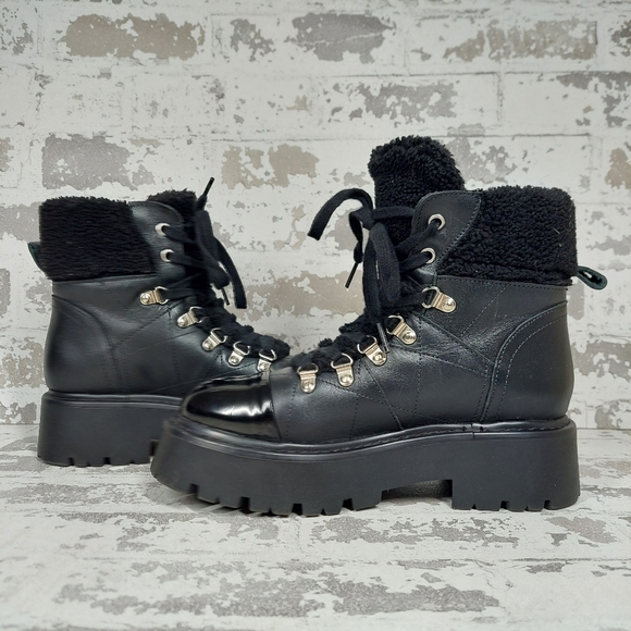 NEW Steve Madden Colleta Platform Black Leather Lace Up Boots W283 - Picture 5 of 9